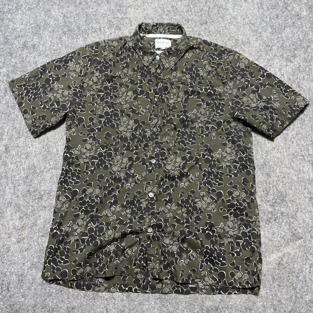 Norse Projects Mens Shirt Size L Green Floral Geometric Print Button Up Pocket